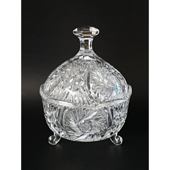 Vintage Lead Crystal Candy Dish With Lid Pinwheel With Lid - Picture 2 of 7